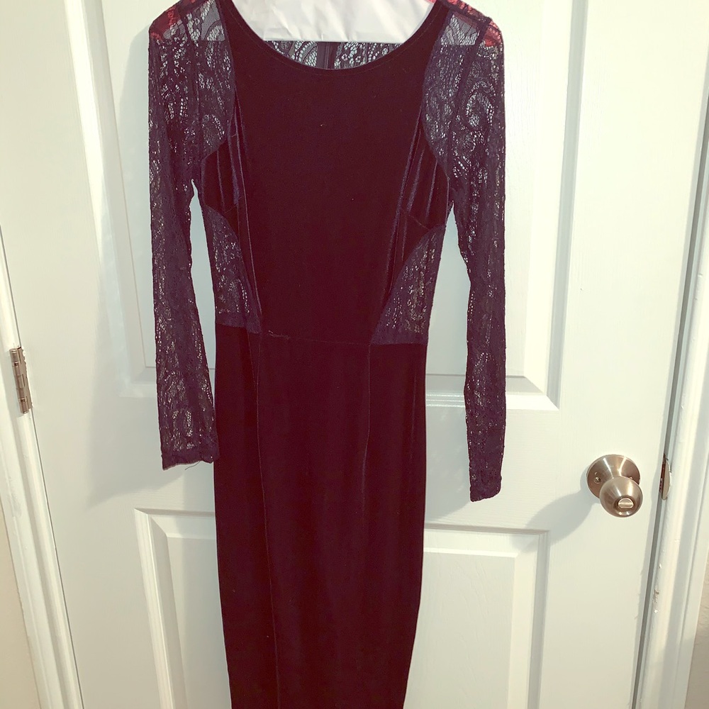 Velvet and lace below the knee dress